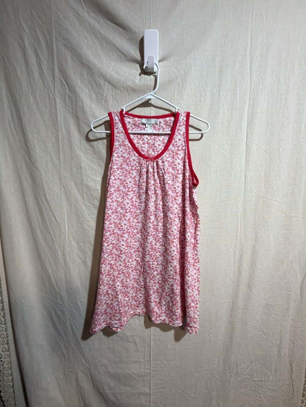Lati Fashion Style 905 Women's Pink Floral Print Cotton Tank Nightgown Size L